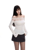 Women's White Slash Neck T-shirt Harajuku Korean Y2k Tee Top 2000s Clothes Aesthetic Fashion Long Sleeve Vintage T-shirts