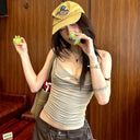 2026 Summer Women Ins Style Draped Collar Cami Top Sexy Slim Spaghetti Strap Vest Pure Y2K Casual Daily Streetwear