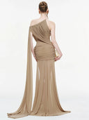Kliou Mesh Patchwork Long Dress Woman Skew Collar Off Shoulder Tassel Decoration High Splits Hem Ruched Elegant Gown Bodycon