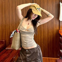2026 Summer Women Ins Style Draped Collar Cami Top Sexy Slim Spaghetti Strap Vest Pure Y2K Casual Daily Streetwear