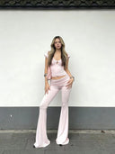 Women's pink and white top slim fit, slimming and youthful two-piece set
