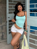 Kliou Casual Fashion Camisole Tops Woman Letter Print Low-Neck Backless Skinny Shape Waist Look Slimmer Simple Basic Style Vests