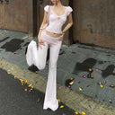 Women's pink and white top slim fit, slimming and youthful two-piece set