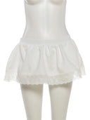 Kliou Y2K Style 2 Piece Set Woman Summer Trend Ruffles Square Collar Backless Crop Tops+Fluffy Mini Skirts Sexy Fashion Suits