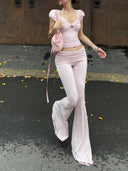 Women's pink and white top slim fit, slimming and youthful two-piece set