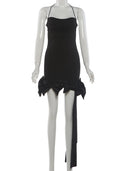 Kliou Bow Decoration Sling Dress Woman Summer Trend Low-Neck Backless Ribbon Decoration Birthday Party Elegant Style Bodycon