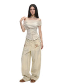 Women's Shirts and Blouses Y2k Aesthetic Streetwear Vintage Korean 2000s Elegant Short Sleeve Slash Neck Shirt Clothes