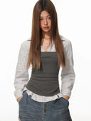 Women  Striped Blouses and Shirts Elegant Vintage Japanese Preppy Style Y2k Gyaru Oversize Blouse Long Sleeve Shirt 2026