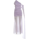 Kliou Mesh Patchwork Long Dress Woman Skew Collar Off Shoulder Tassel Decoration High Splits Hem Ruched Elegant Gown Bodycon