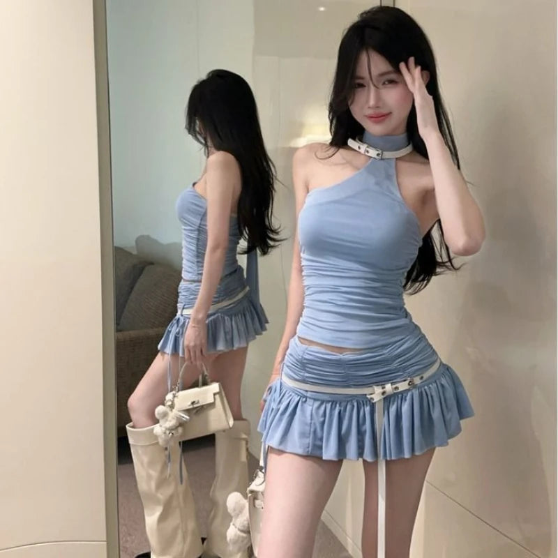 2 Pieces Sets for Women Sexy Korean Style The New Function of Matching Formal Occasion Event Y2k Clothes Night Club Woman Outfit