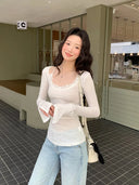 Women's Fake Two Pieces Patchwork T-shirt Harajuku Y2k Tee Top 90s Aesthetic Vintage Korean Long Sleeve T-shirts 2000s Clothes