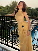 Kliou Metal Trim Long Dress Woman o-Neck Sleeveless Shape Waist Skinny Stretch Summer Vacation Elegant Style Classic Vestidos