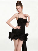 Kliou Bow Decoration Sling Dress Woman Summer Trend Low-Neck Backless Ribbon Decoration Birthday Party Elegant Style Bodycon