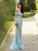 Kliou Ruched Elegant Long Dress Woman Sexy See Through Slash Neck Backless Full Sleeve High Waist Robe Vacation Style Vestidos
