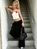 Kliou Pentagram Decoration Tank Tops Woman Summer Trend Halter Low-Neck Backless Navel Exposed Hot Girls Hip-Hod Style Vests