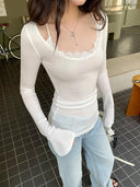 Women's Fake Two Pieces Patchwork T-shirt Harajuku Y2k Tee Top 90s Aesthetic Vintage Korean Long Sleeve T-shirts 2000s Clothes