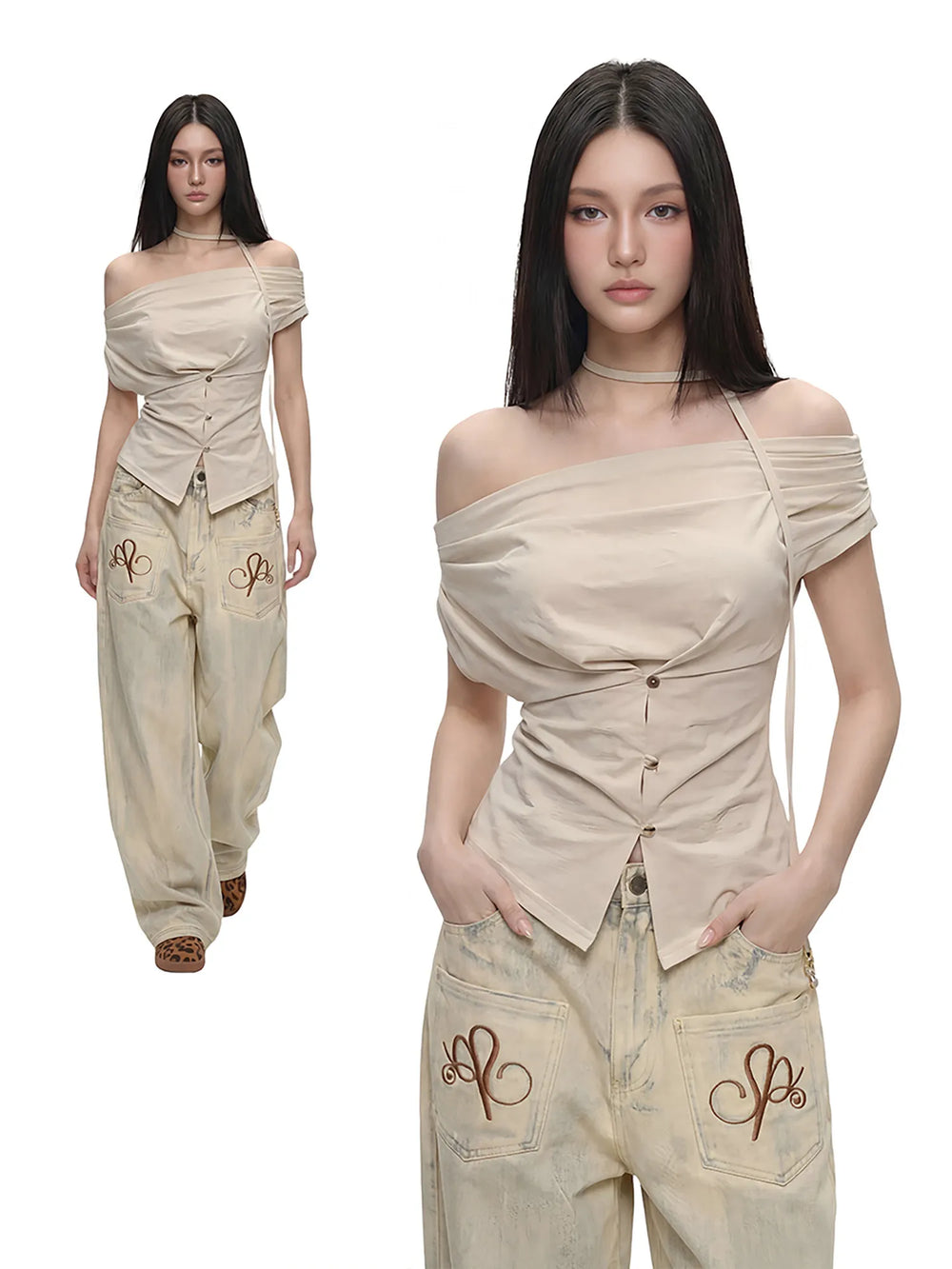 Women's Shirts and Blouses Y2k Aesthetic Streetwear Vintage Korean 2000s Elegant Short Sleeve Slash Neck Shirt Clothes