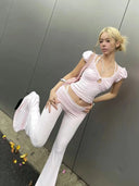 Women's pink and white top slim fit, slimming and youthful two-piece set