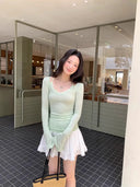 Women's Fake Two Pieces Patchwork T-shirt Harajuku Y2k Tee Top 90s Aesthetic Vintage Korean Long Sleeve T-shirts 2000s Clothes
