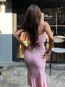 Kliou Ruffles Edge Design 2 Piece Set Woman Summer Trend Low-Neck Backless Irregular Tops+Mid Skirts Street Ruched Elegant Suits