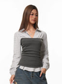 Women  Striped Blouses and Shirts Elegant Vintage Japanese Preppy Style Y2k Gyaru Oversize Blouse Long Sleeve Shirt 2026