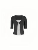 Women's Fake Two Pieces Patchwork T-shirt Harajuku Y2k Tee Top 90s Aesthetic Vintage Korean Long Sleeve T-shirts 2000s Clothes