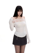 Women's White Slash Neck T-shirt Harajuku Korean Y2k Tee Top 2000s Clothes Aesthetic Fashion Long Sleeve Vintage T-shirts