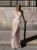Kliou Lace Patchwork 2 Piece Set Woman Sexy Wrap Chest Backless Tank Tops+High Splits Long Skirts Matching Elegant Style Suits