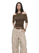 Women's Brown Shirts and Blouses Y2k Aesthetic Streetwear Vintage Korean 2000s Elegant Short Sleeve Square Collar Shirt Clothes